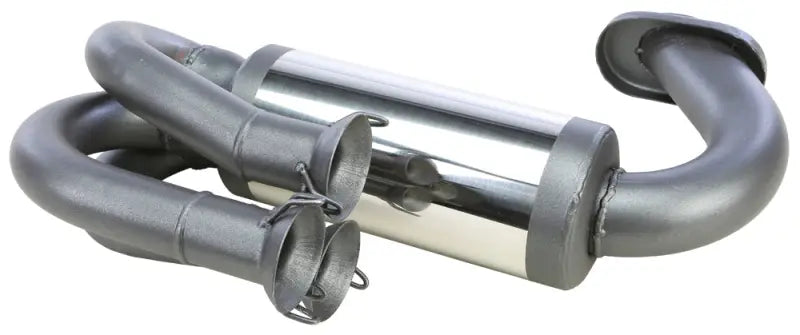 Shiny metal performance exhaust race silencer for upgraded exhaust race systems