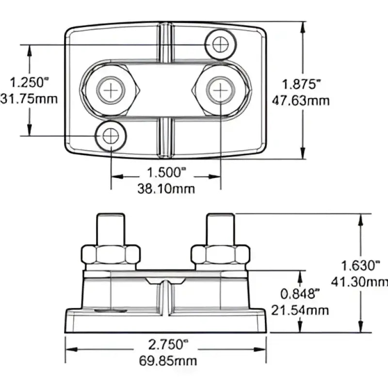 4181-BSS Blue Sea Switch Button dimensions diagram, stainless steel construction, 15A capacity, off-(on) functionality.
