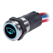 4181-BSS Blue Sea stainless steel switch button with 15A capacity, Off-(On) functionality, and durable design.