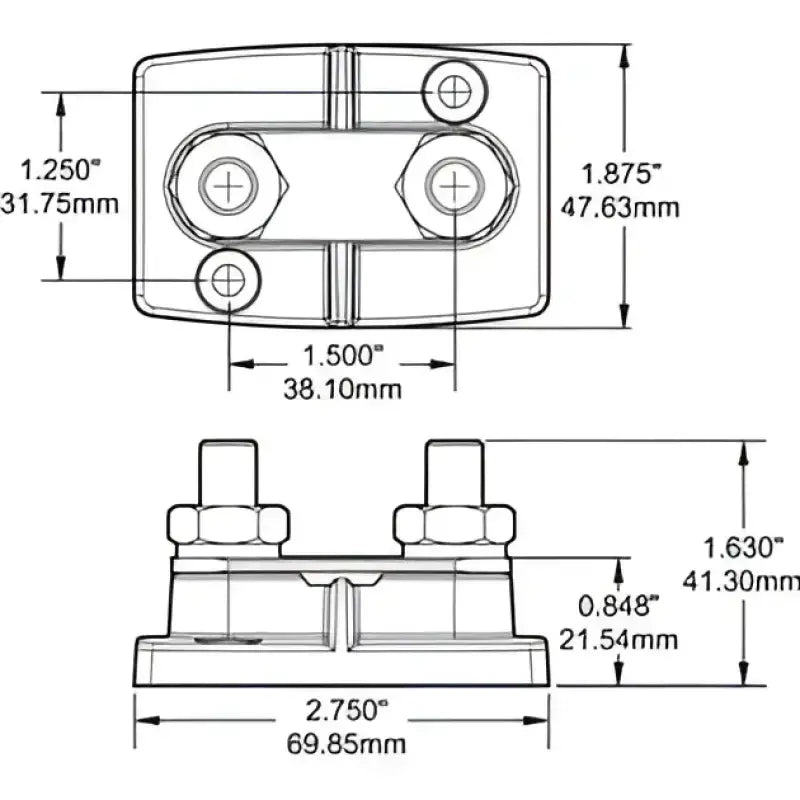 4181-BSS Blue Sea Switch Button dimensions diagram, stainless steel construction, 15A capacity, off-(on) functionality.