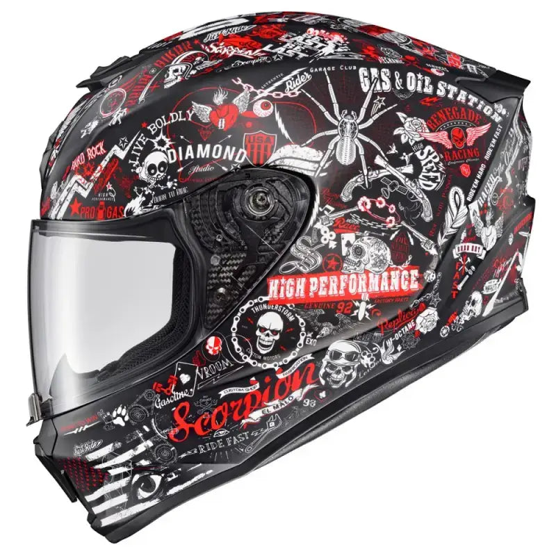 42-2225 Scorpion Exo Exo-R420 Full-Face Helmet Shake Ii Black/White Lg - Helmets