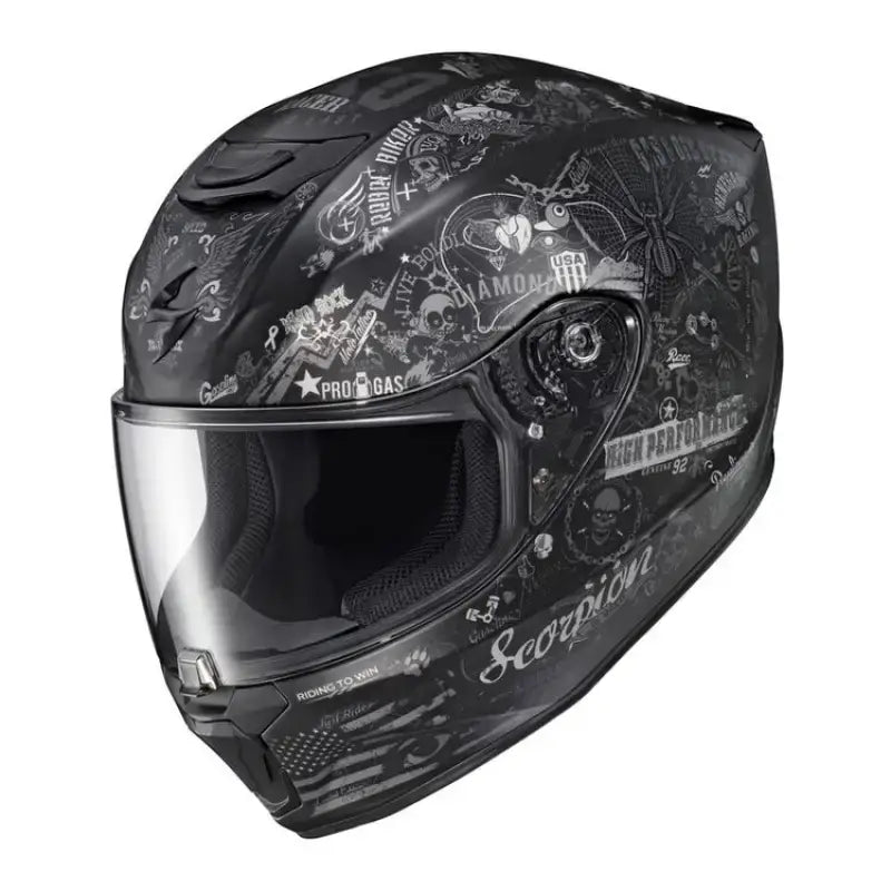 42-2225 Scorpion Exo Exo-R420 Full-Face Helmet Shake Ii Black/White Lg - Helmets