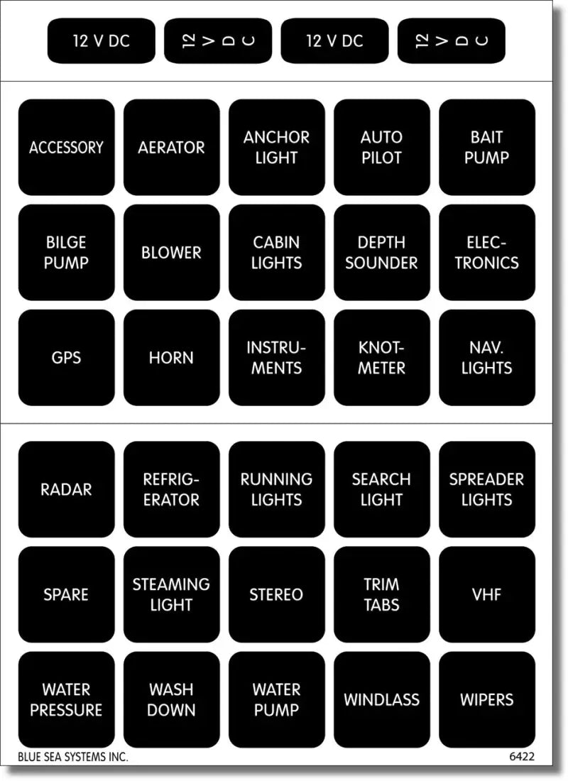 4215-BSS Blue Sea Label Kit Dc H2O 30 Square Blk V1