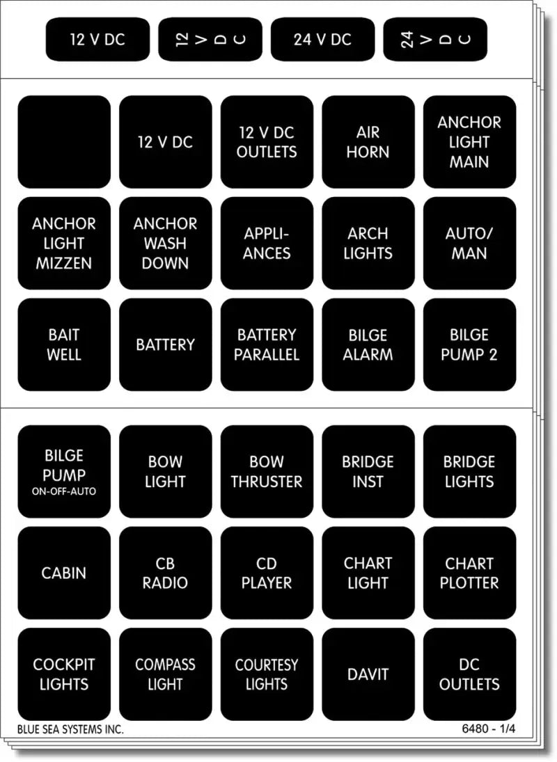4217-BSS Blue Sea Label Kit Dc H2O 120 Square Blk