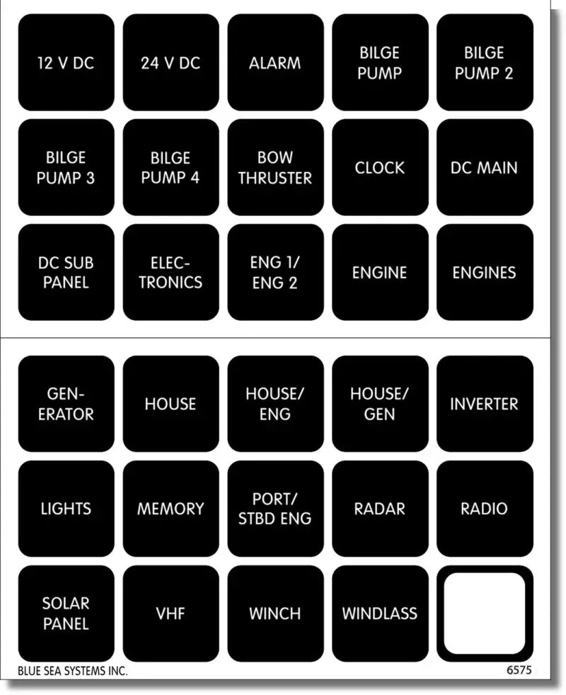 4218-BSS Blue Sea Label Kit Dc H2O 30 Square Blk V2