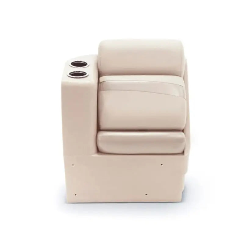 Beige pontoon boat corner seat with cupholders from Taylor Made LCI for comfy boating