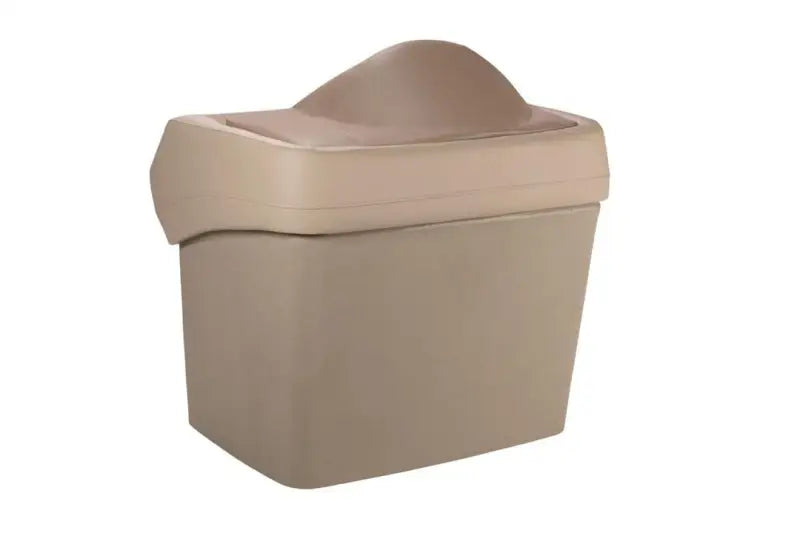 Beige Taylor Made LCI helm stand with plastic storage bin, hinged lid and handle