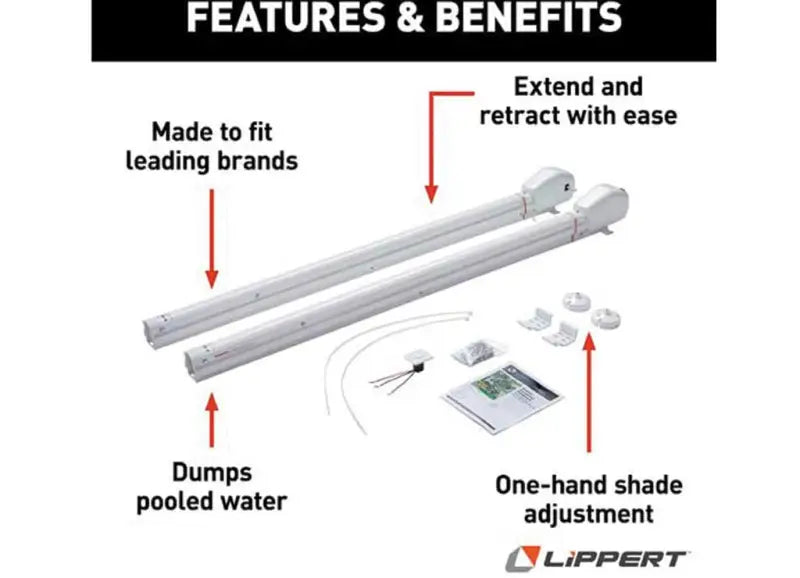 Enhance your patio with the 434724 Lippert Components Awning Arm For Patio Awnings, designed for easy adjustment and durability.