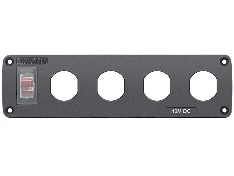 Gray panel with switch and circular ports for Blue Sea Panel and panel acc H2O