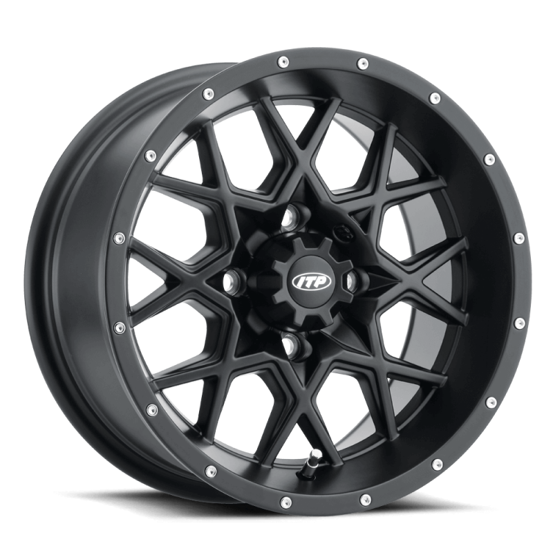 ITP 1428638536B ITP Hurricane 14x7 / 4x156 BP / 4+3 Offset Matte Black Wheel
