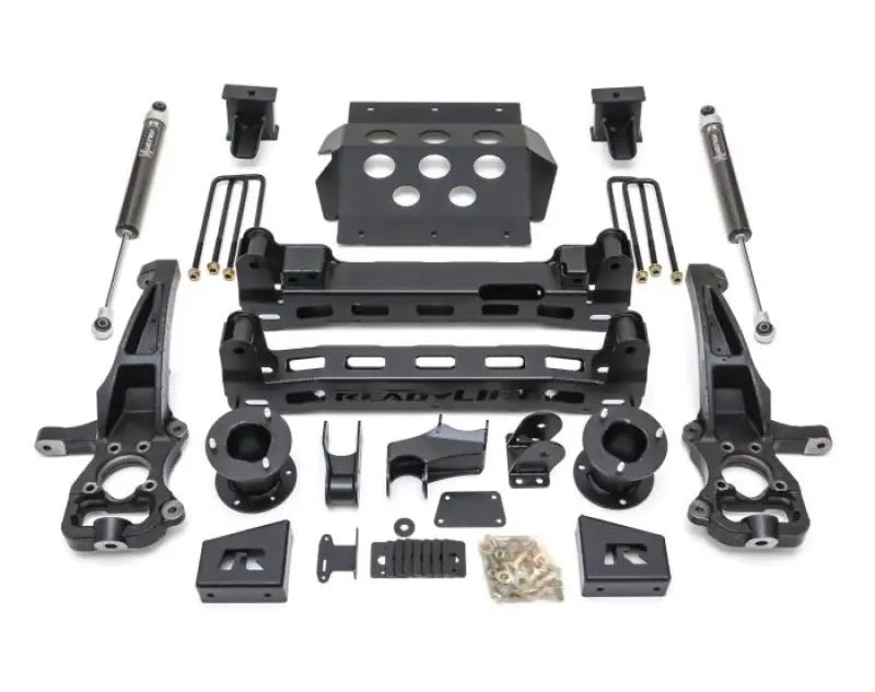 Black truck suspension lift kit with rear Falcon shocks from Readylift 6 Big Lift Kit