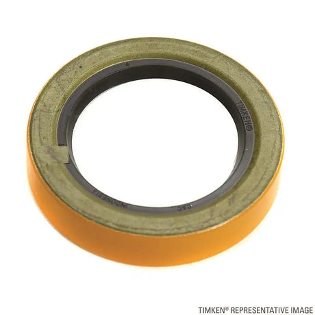 Circular Timken Seal with yellow exterior for superior protection and optimal performance