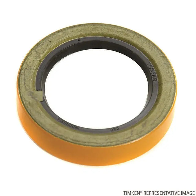 Circular Timken Seal with yellow exterior for superior protection and optimal performance