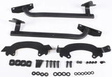 Black metal brackets and mounting hardware for matte black hard luggage mounting