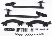 Black metal brackets and mounting hardware for matte black hard luggage mounting