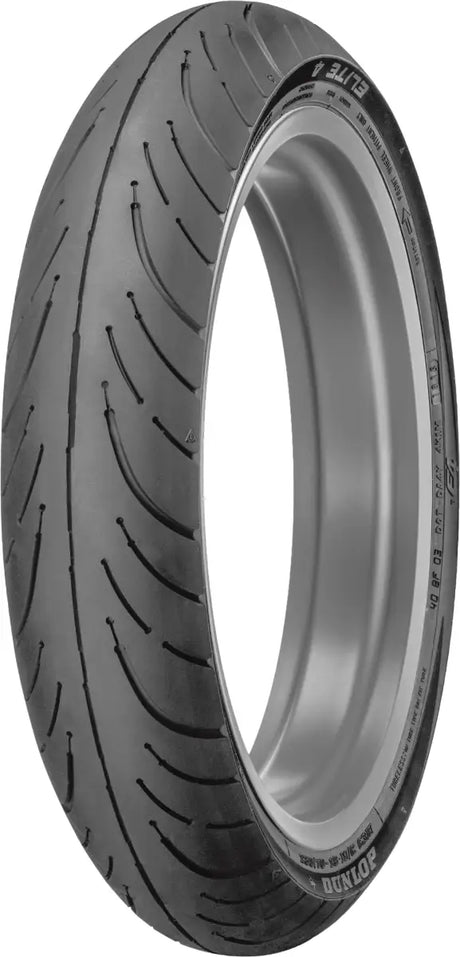 Motorcycle tire tread on Dunlop Tire Elite 4 Front 150/80R17 for smooth rides