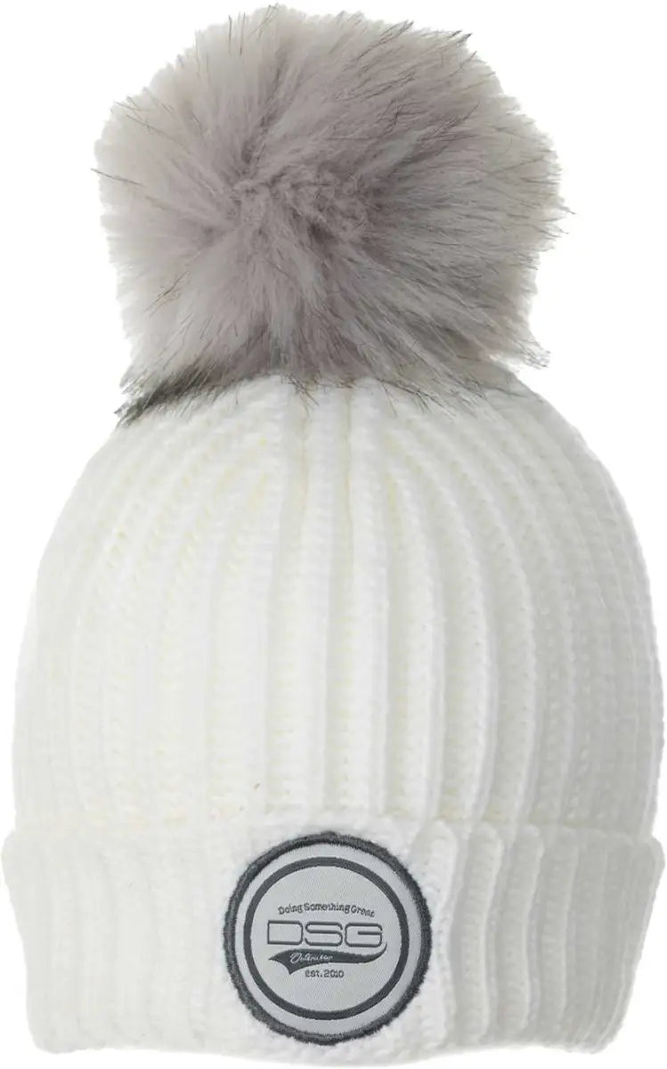 DSG 45342 Folded Pom Beanie White
