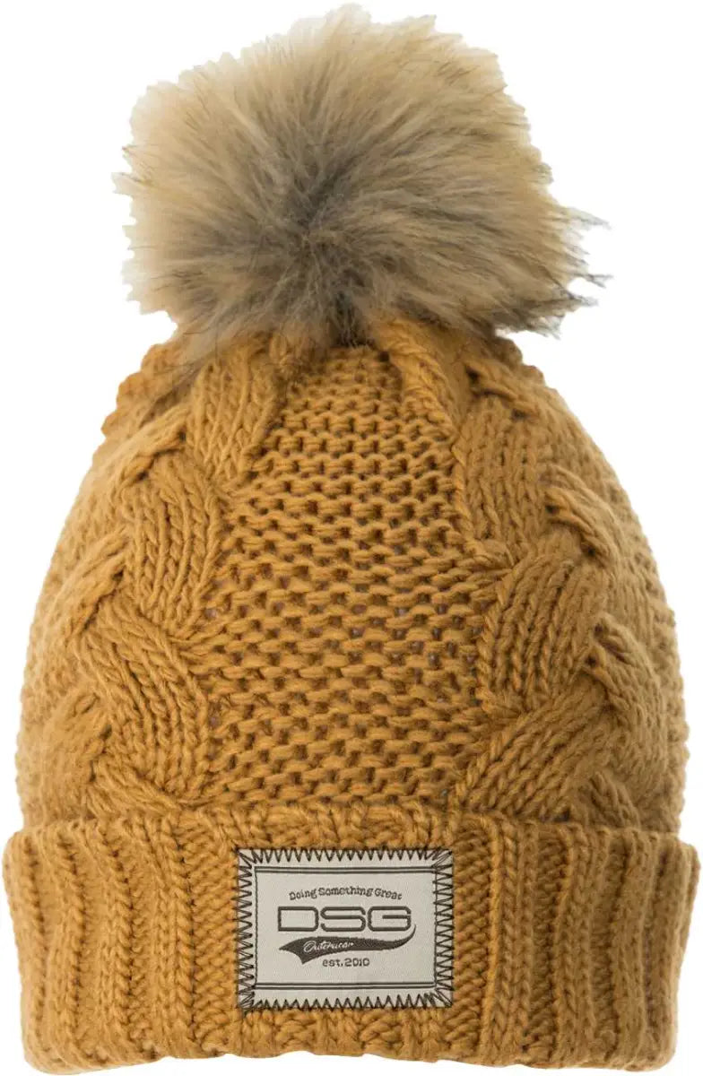 DSG 45348 Chunky Knit Pom Beanie Tan