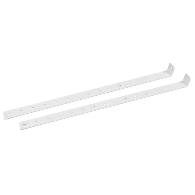 Two white metal shelf supports for 46 inch van storage system shelves