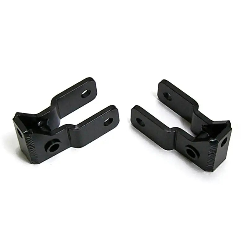 Two black metal brackets for Readylift Shock Extension, shock extension upgrade part