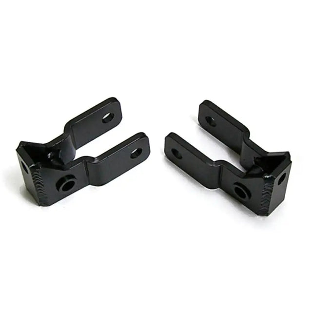 Two black metal brackets for Readylift Shock Extension, shock extension upgrade part