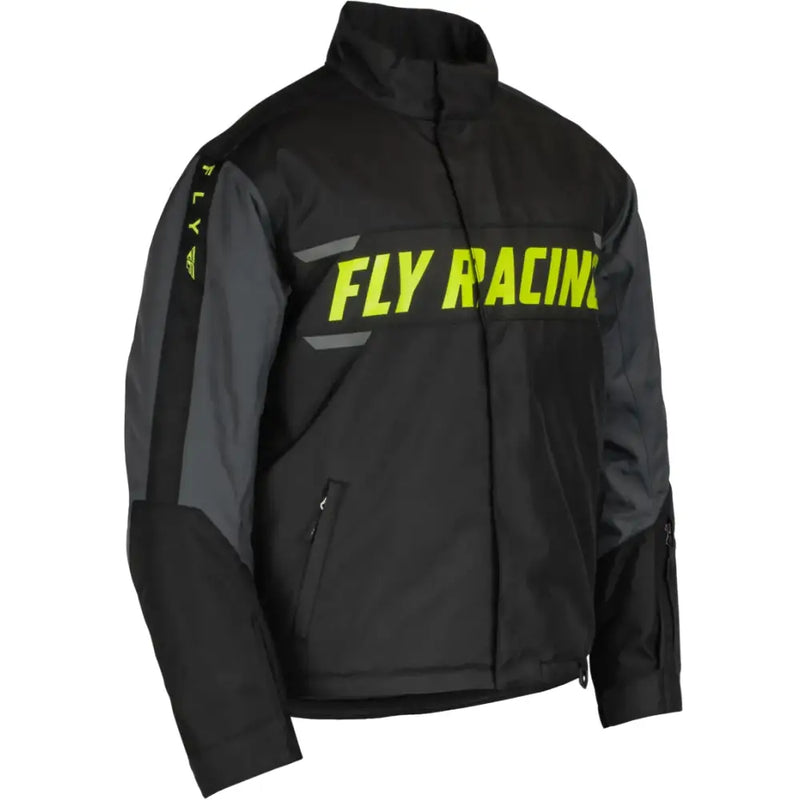 Black and gray Fly Racing Outpost Jacket for motorcycle riding, stylish and durable
