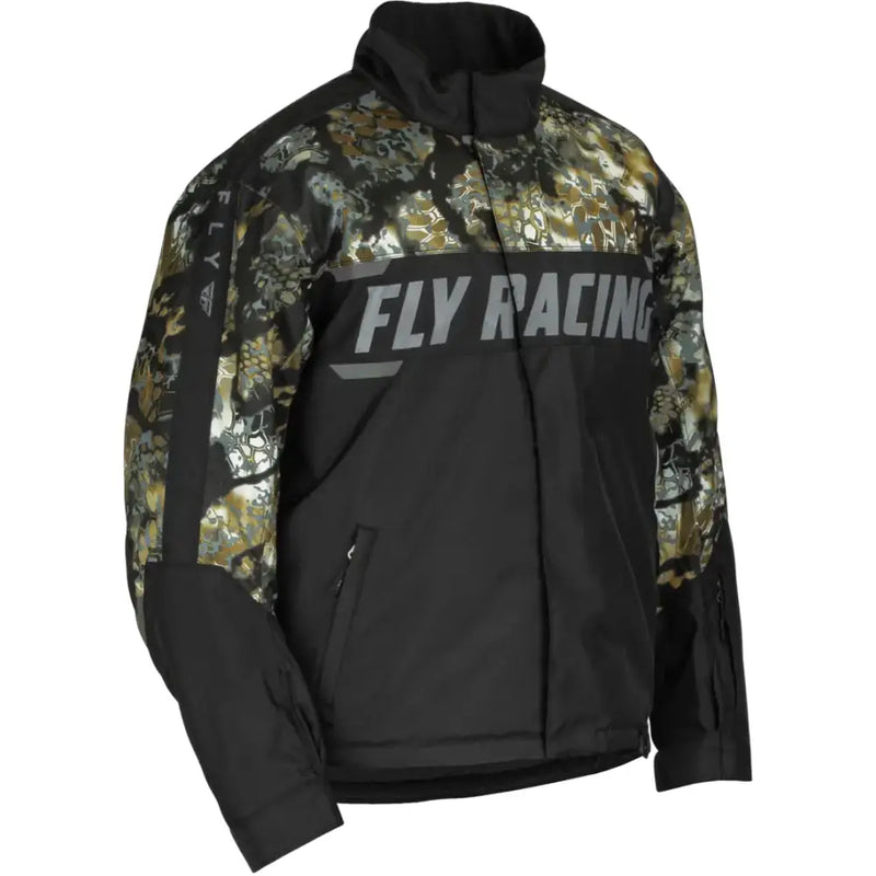 Camouflage and black Fly Racing Outpost Jacket Obskura Skyfall Sm for outdoor riding