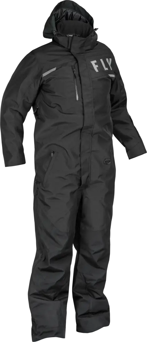 Black venture monosuit with hood, perfect for winter cold, venturing out in style