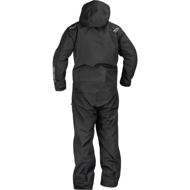 Black hooded waterproof Youth Venture Monosuit for kids in the Venture Monosuit line