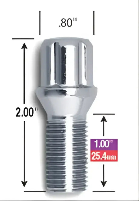 Chrome lug bolt with dimensions for 47020N Gorilla cone seat lock set