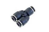 Black plastic vacuum fitting Y union for RV parts & accessories, 1/4 inch turbine fitting