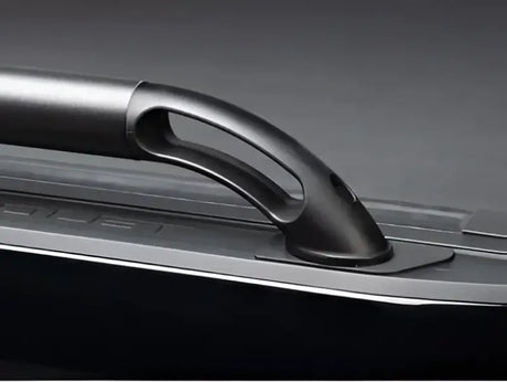 Black metal grab handle on Putco Black Nylon Boss Locker Side Rails for Jeep
