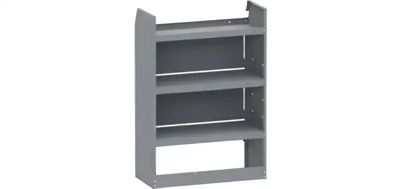 Gray metal shelving unit with shelf lip, perfect for RV parts & accessories or truck parts