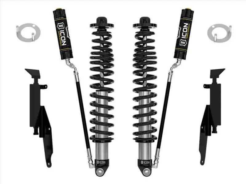 48710 Icon 21-Up Bronco Rear 2.5 Vs Rr Coilove high-performance rear coilover set with mounting brackets and hardware. Designed for enhancing stability and handling for off-road and daily driving in a 21-Up Bronco.