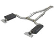 Stainless steel AFE Mach Mach Force-Xp exhaust system with black mufflers up close