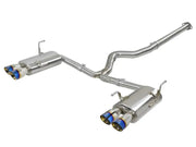 Stainless steel AFE Cat-Back Exhaust System 49-36801-L with blue-tipped mufflers