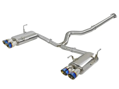 Stainless steel AFE Cat-Back Exhaust System 49-36801-L with blue-tipped mufflers
