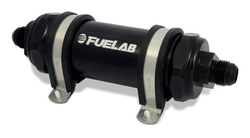 Fuelab 82803-1 Fuelab 828 In-Line Fuel Filter Long -10AN In/Out 10 Micron Fabric - Black