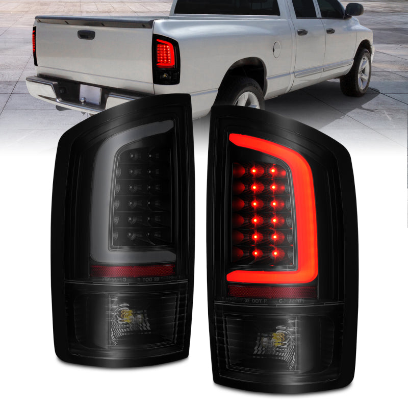 ANZO 311369 ANZO 2002-2006 Dodge Ram 1500 LED Tail Lights w/ Light Bar Black Housing Smoke Lens