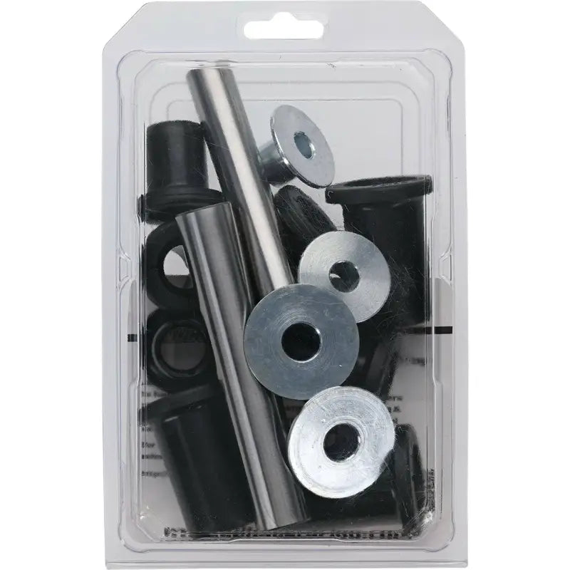 Metal and rubber rear knuckle bushing kit in clear plastic container for easy install