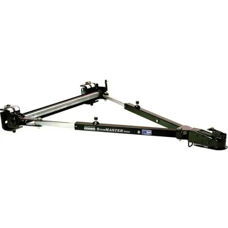 Black and silver Snowmaster 1000 plow with adjustable arms on Roadmaster Tow Bar Class IV
