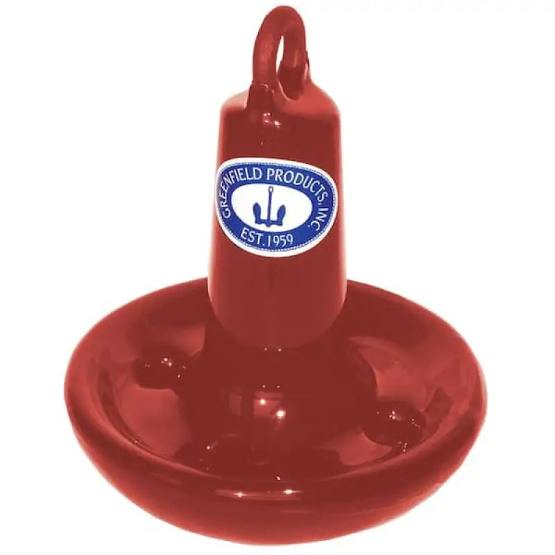 Red ceramic ashtray with handle featuring Greenfield Mushroom Anchor design