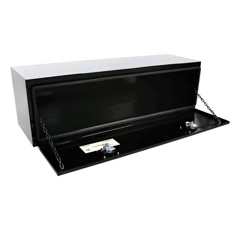 Black metal Chandler Equ Underbody Carbon Steel toolbox with chain lock and handle