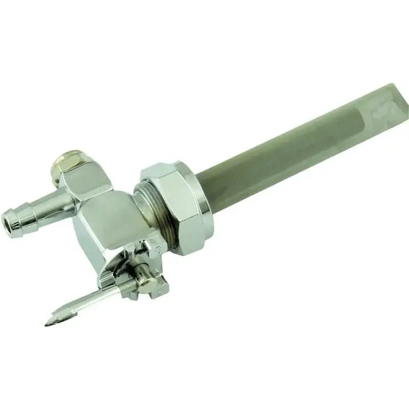 Chrome fuel petcock with integrated filter for high flow fuel and easy horizontal rotation