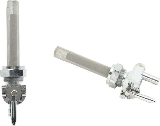 Chrome fuel petcock with integrated filter screen for high flow fuel and easy control