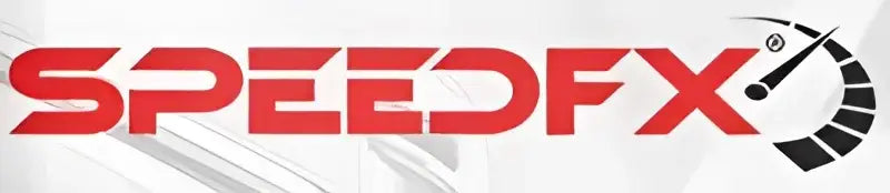 Speedfx logo with a red font and a stylized speedometer graphic.