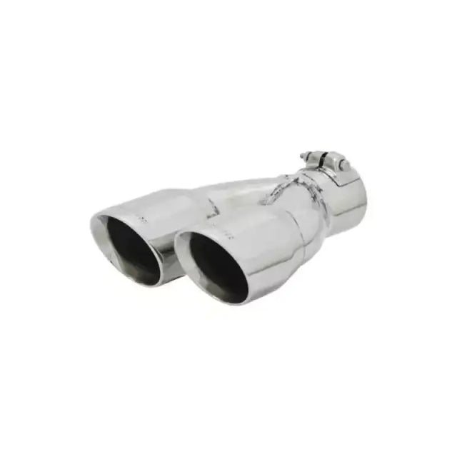 Chrome dual exhaust tip with clamp on Speedfx -12an hose end, fits -12an gear