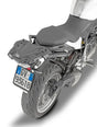 Motorcycle with rear rack and luggage plate showcasing 5137FZ Top Case Hardware BMW for hard luggage mounting