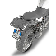 Motorcycle with rear rack and luggage plate showcasing 5137FZ Top Case Hardware BMW for hard luggage mounting