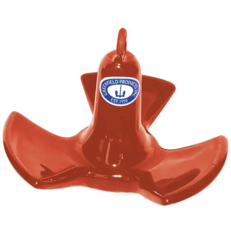 Red-painted boat anchor for greenfield river and river adventures